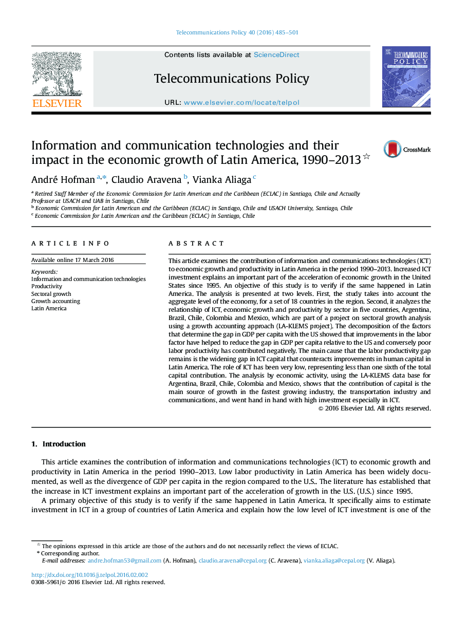 فناوری اطلاعات و ارتباطات و تاثیر آنها در رشد اقتصادی امریکا لاتین، 1990-2013