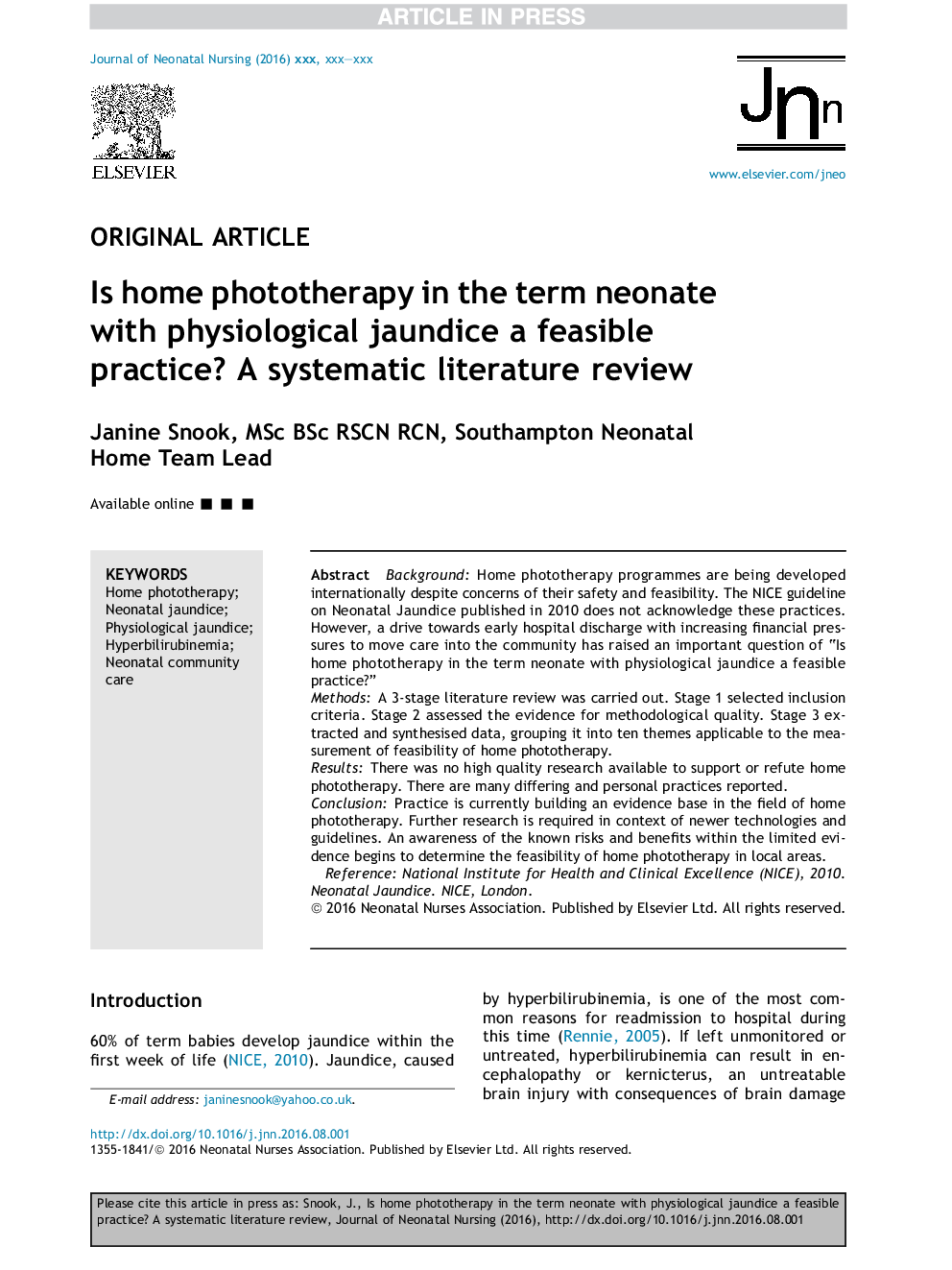 Is home phototherapy in the term neonate with physiological jaundice a feasible practice? A systematic literature review