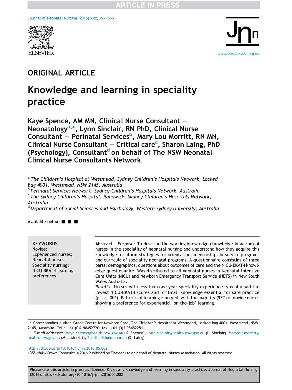 Knowledge and learning in speciality practice