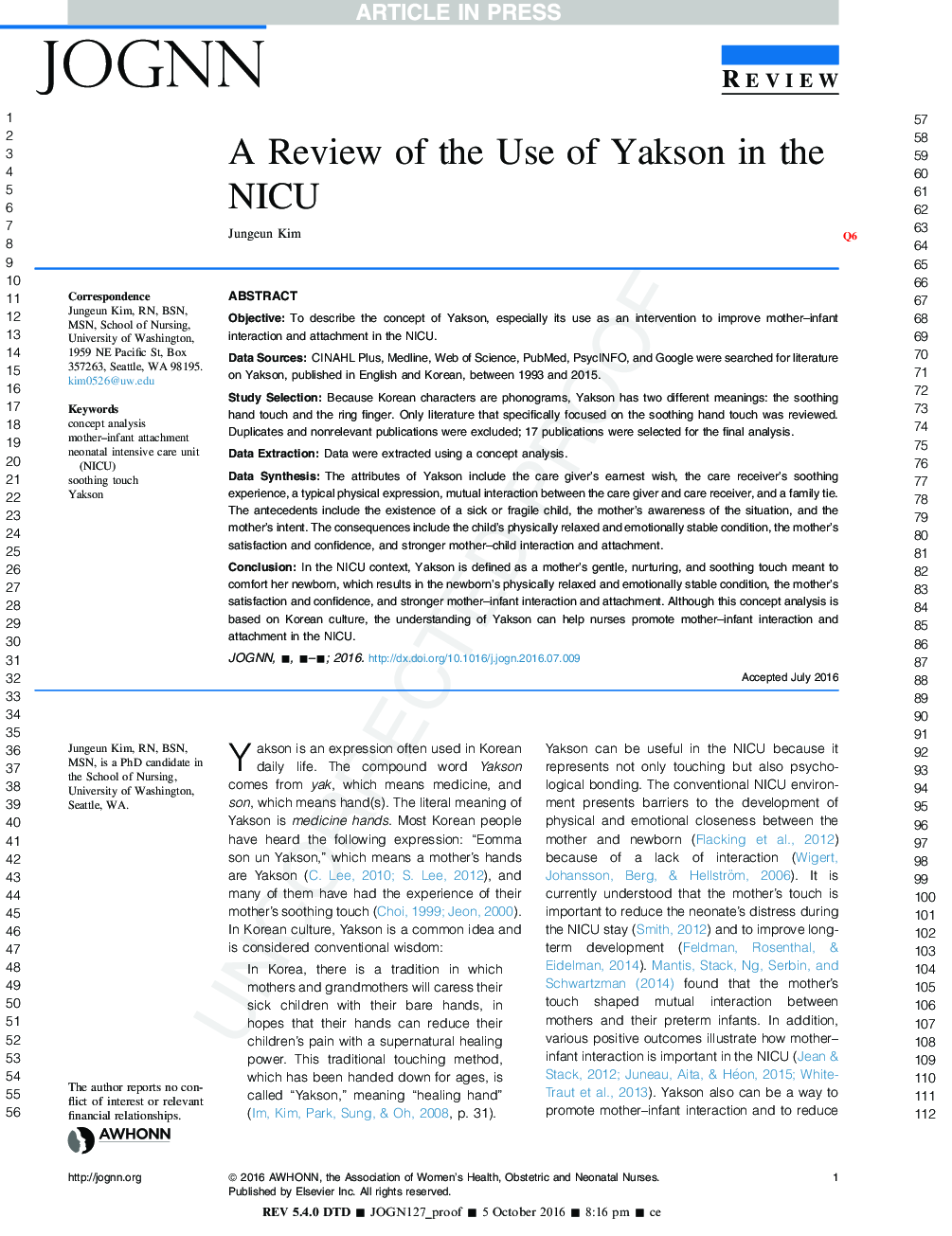 A Concept Analysis on the Use of Yakson in the NICU