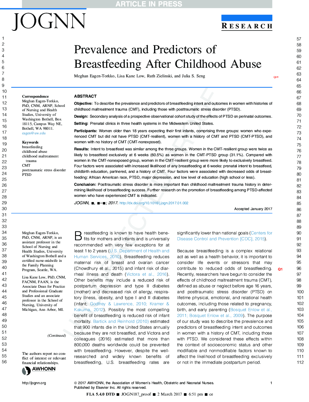 Prevalence and Predictors of Breastfeeding After Childhood Abuse