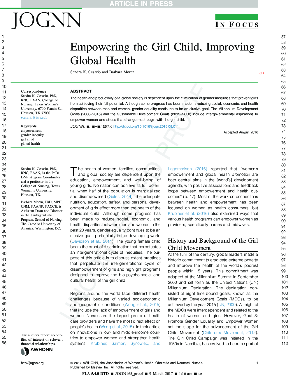 توانمندسازی فرزند دختر، بهبود سلامت جهانی 