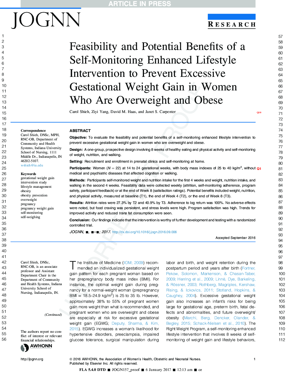 Feasibility and Potential Benefits of a Self-Monitoring Enhanced Lifestyle Intervention to Prevent Excessive Gestational Weight Gain in Women Who Are Overweight or Obese