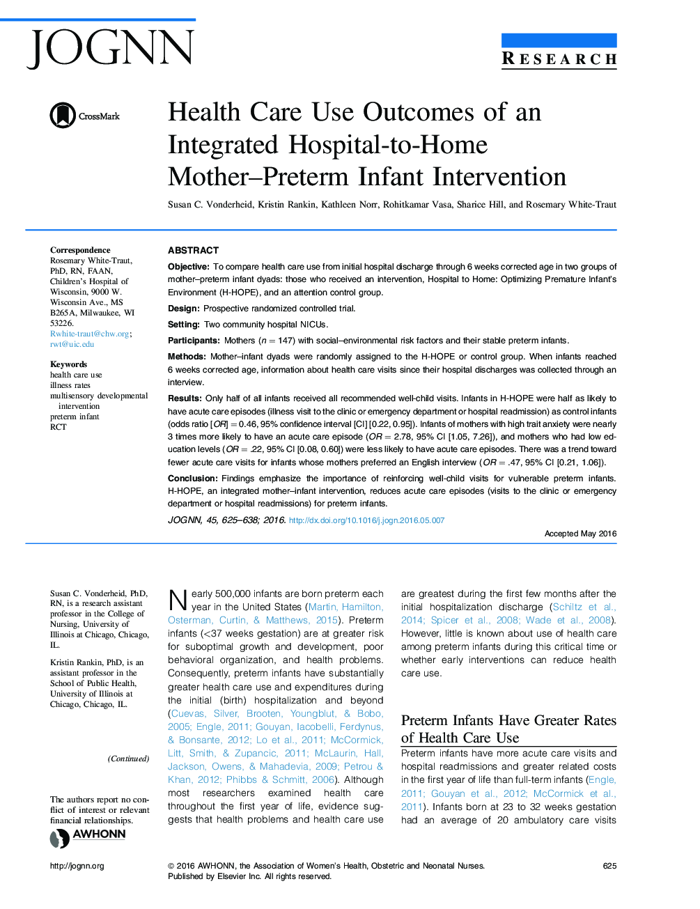 Health Care Use Outcomes of an Integrated Hospital-to-Home Mother-Preterm Infant Intervention