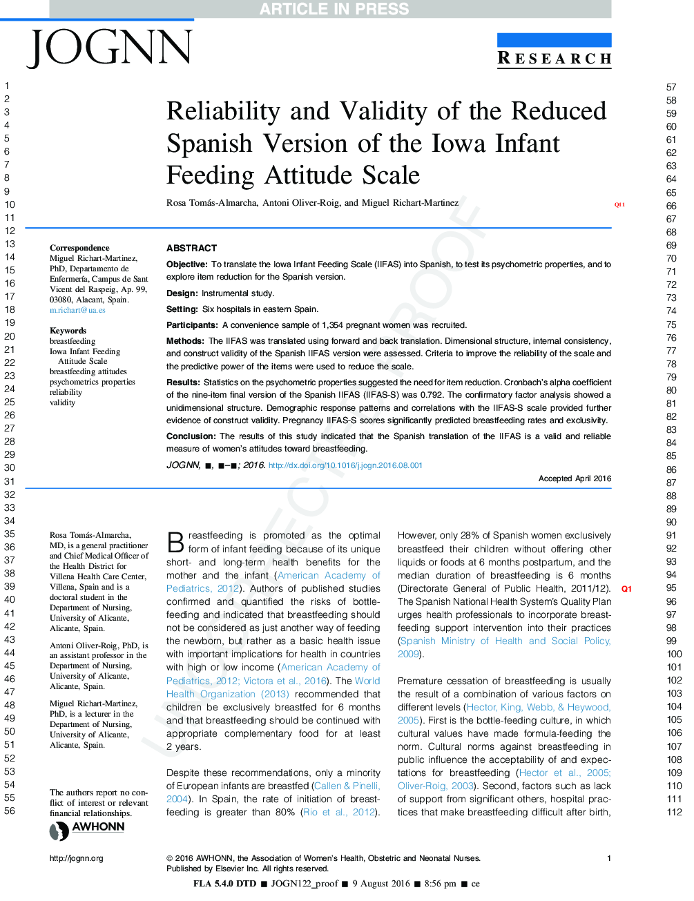 Reliability and Validity of the Reduced Spanish Version of the Iowa Infant Feeding Attitude Scale