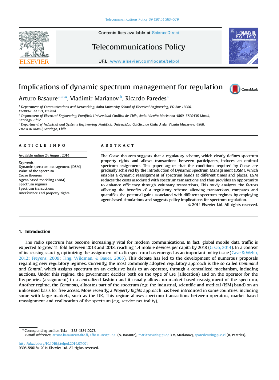 Implications of dynamic spectrum management for regulation