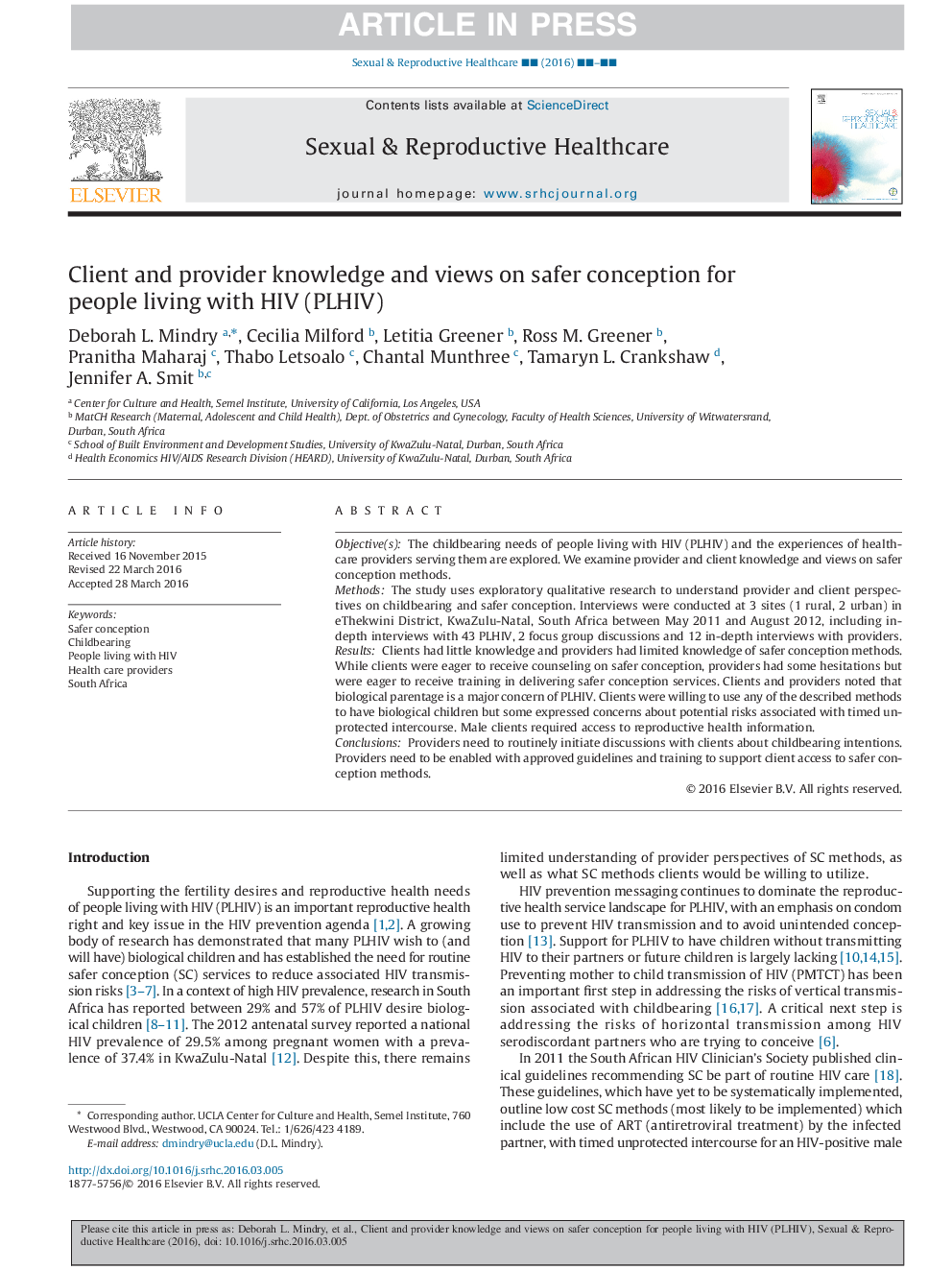 Client and provider knowledge and views on safer conception for people living with HIV (PLHIV)