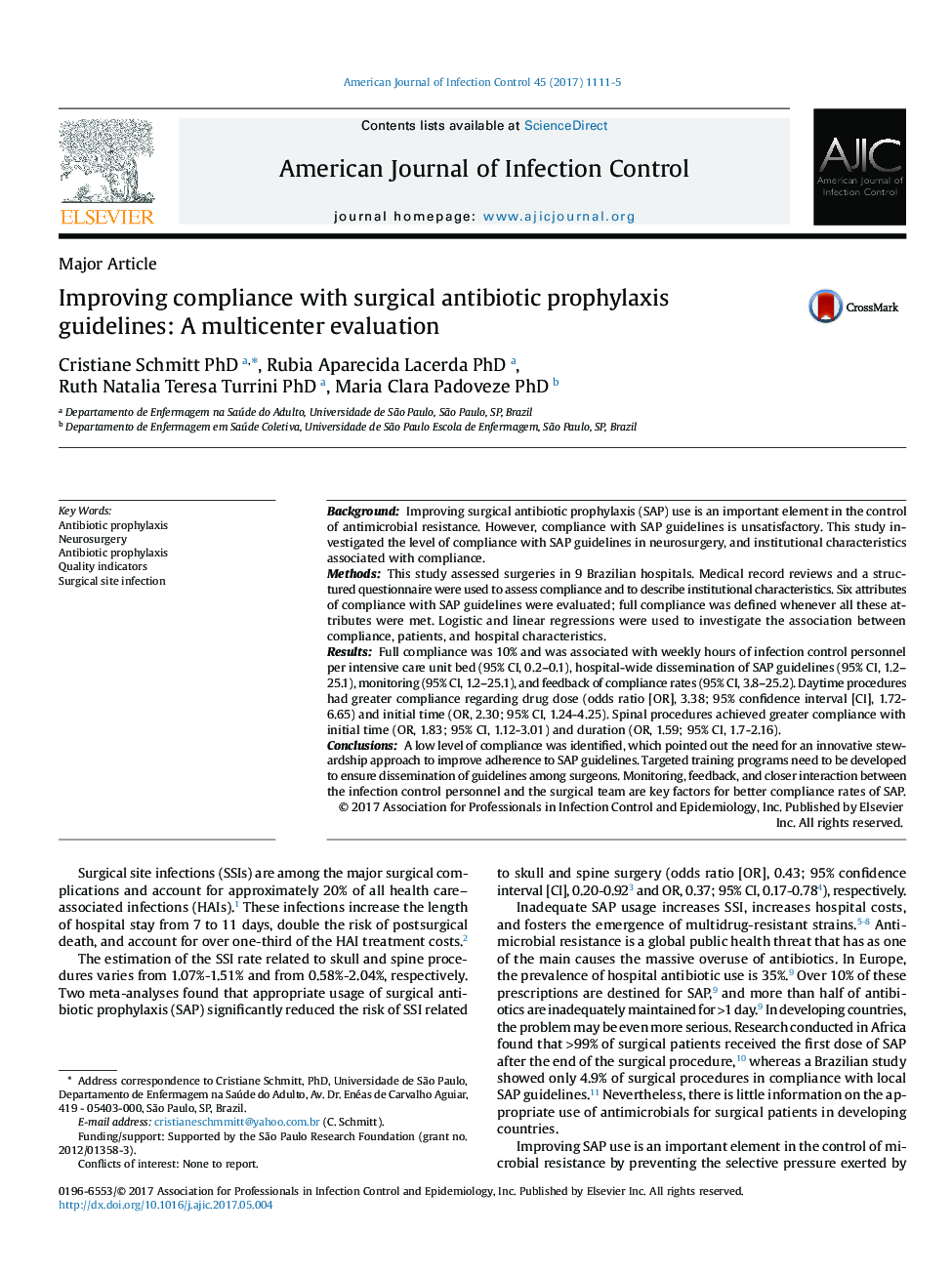 Improving compliance with surgical antibiotic prophylaxis guidelines: A multicenter evaluation