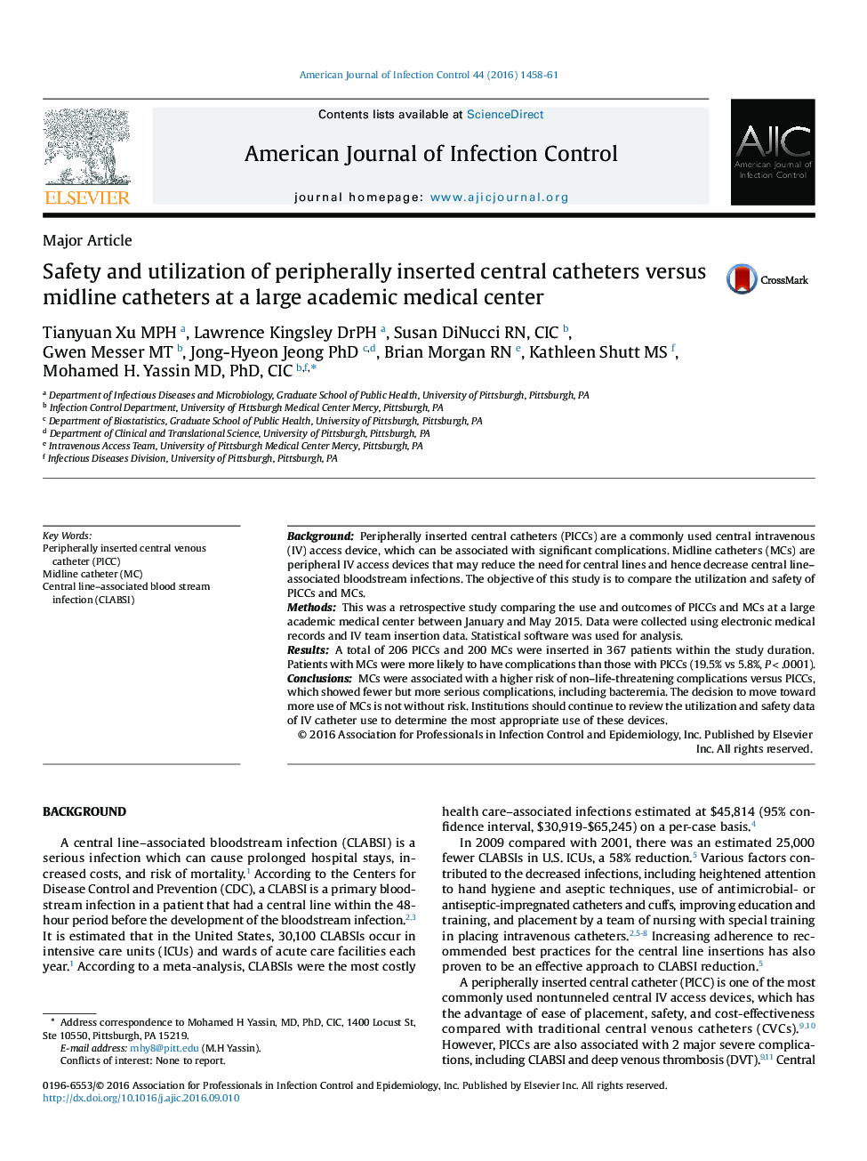 Safety and utilization of peripherally inserted central catheters versus midline catheters at a large academic medical center