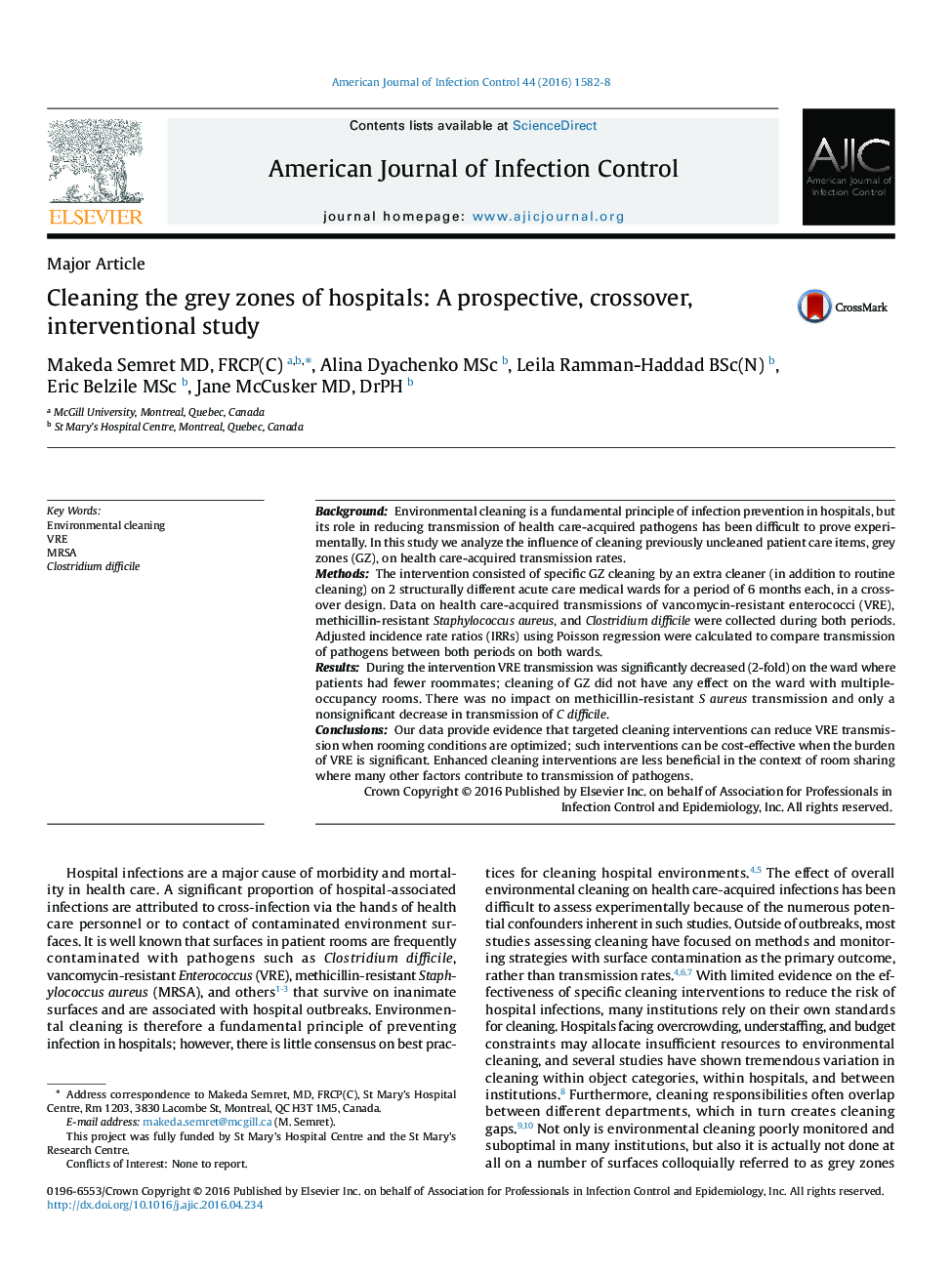 Cleaning the grey zones of hospitals: A prospective, crossover, interventional study