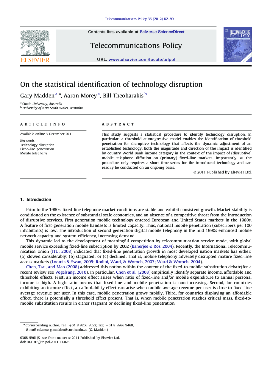 On the statistical identification of technology disruption