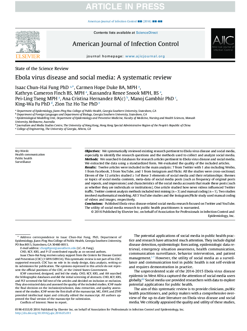 Ebola virus disease and social media: A systematic review