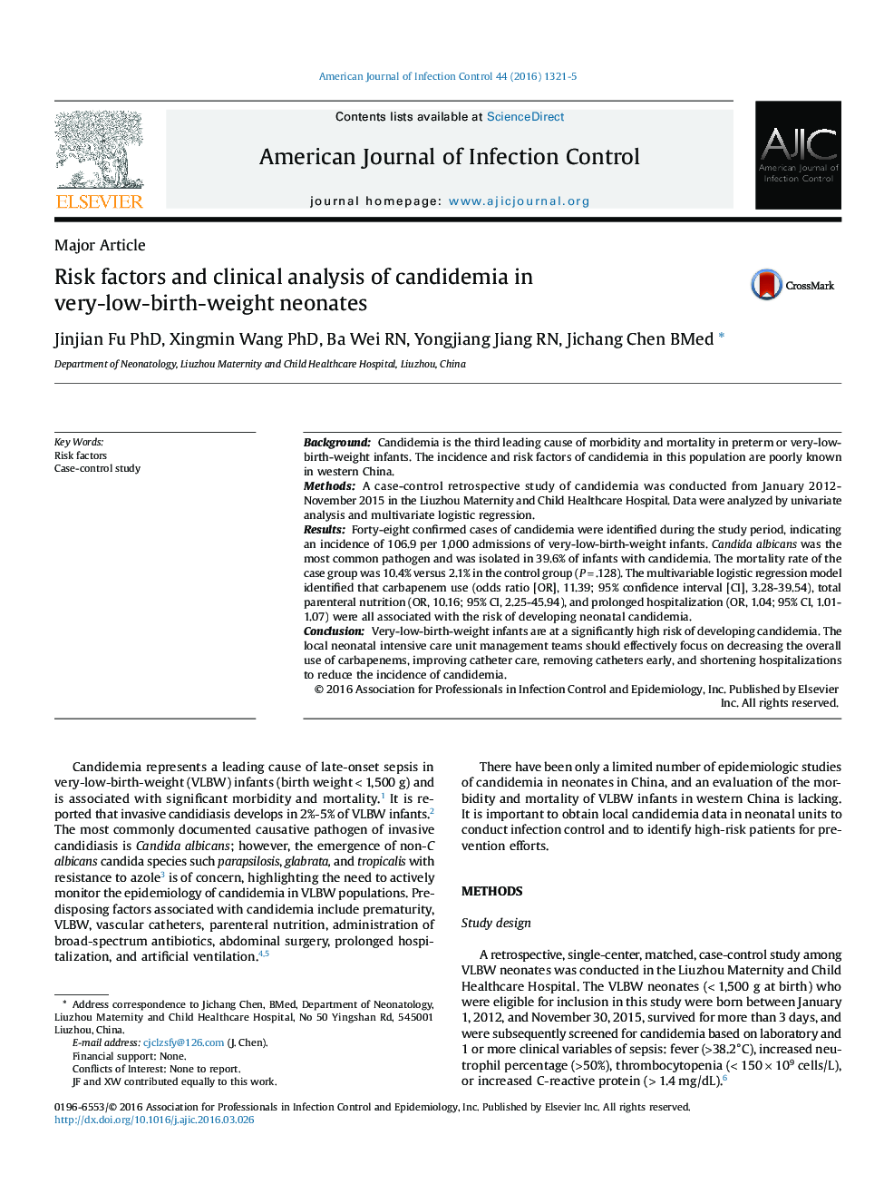 Risk factors and clinical analysis of candidemia in very-low-birth-weight neonates