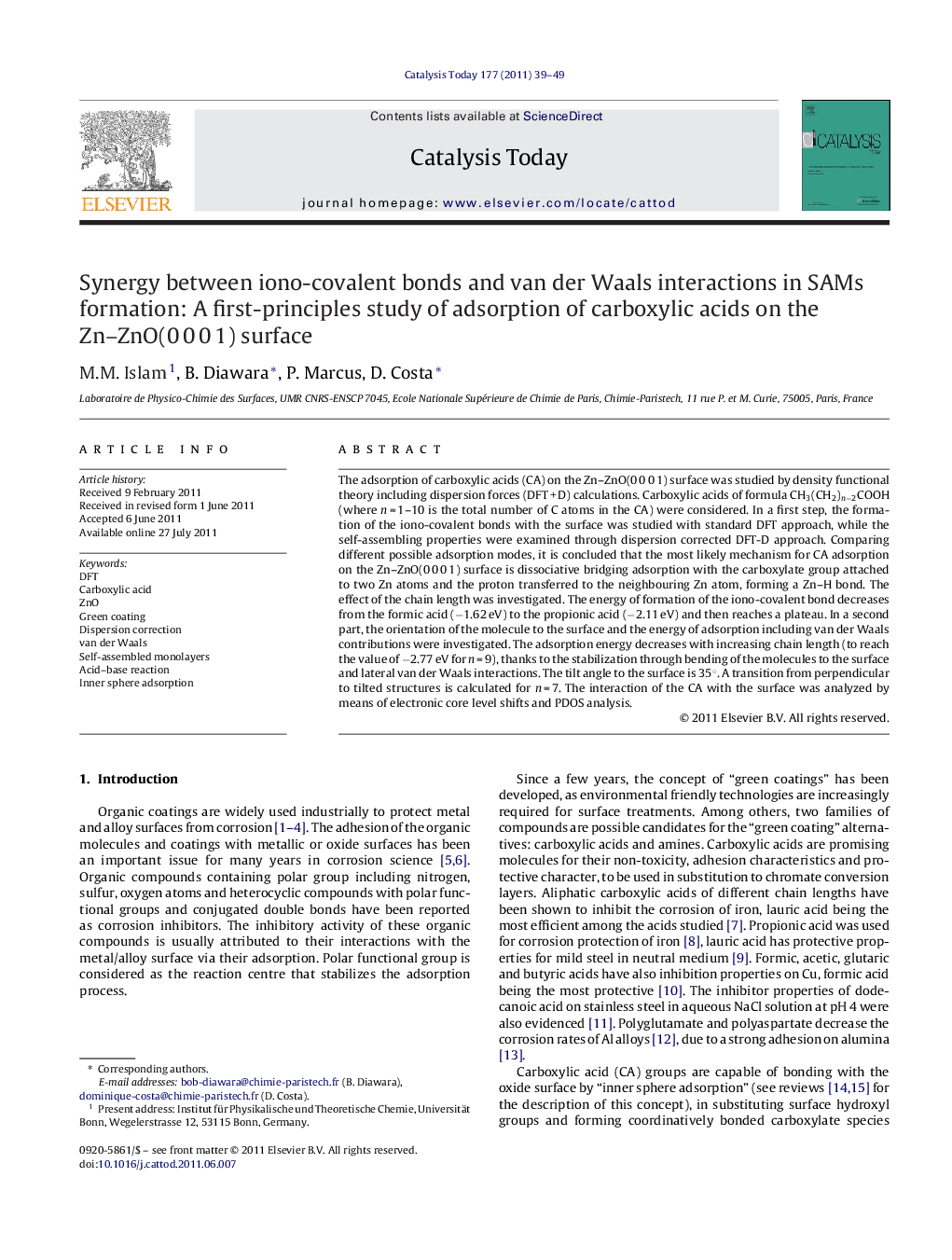 Synergy between iono-covalent bonds and van der Waals interactions in SAMs formation: A first-principles study of adsorption of carboxylic acids on the Zn–ZnO(0 0 0 1) surface