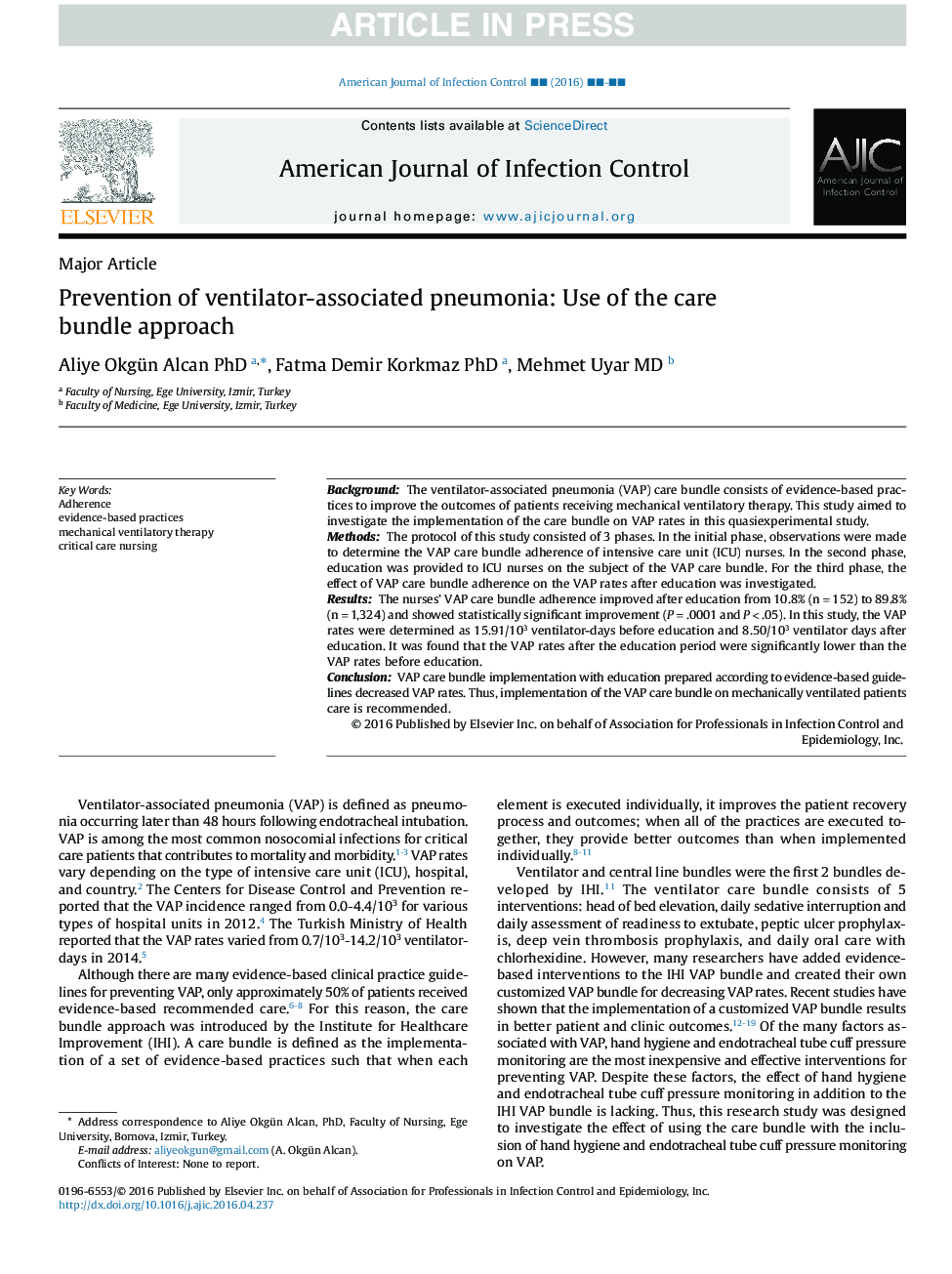 Prevention of ventilator-associated pneumonia: Use of the care bundle approach