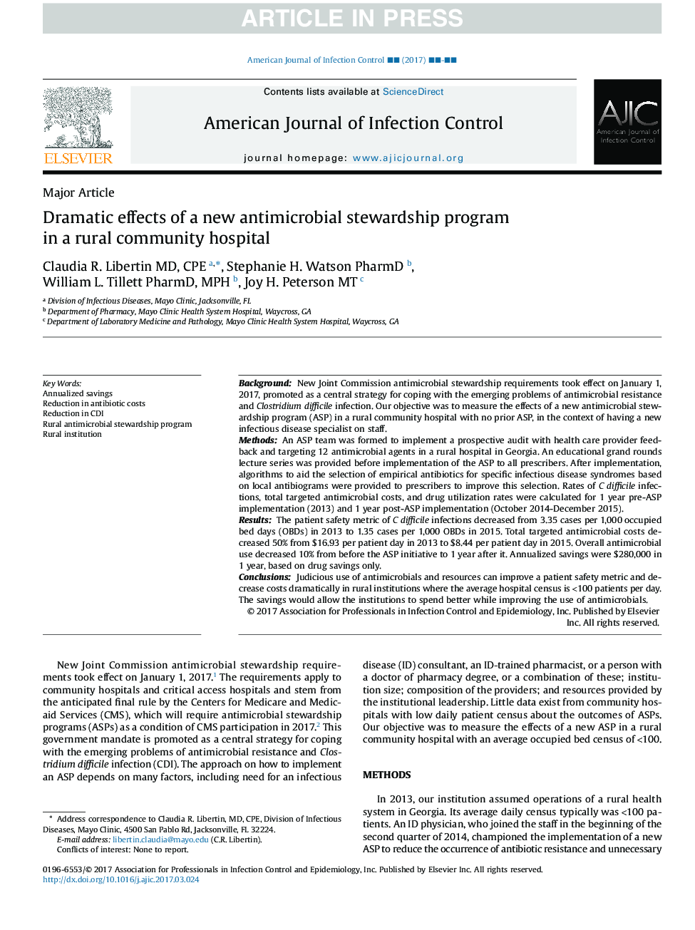 Dramatic effects of a new antimicrobial stewardship program in a rural community hospital