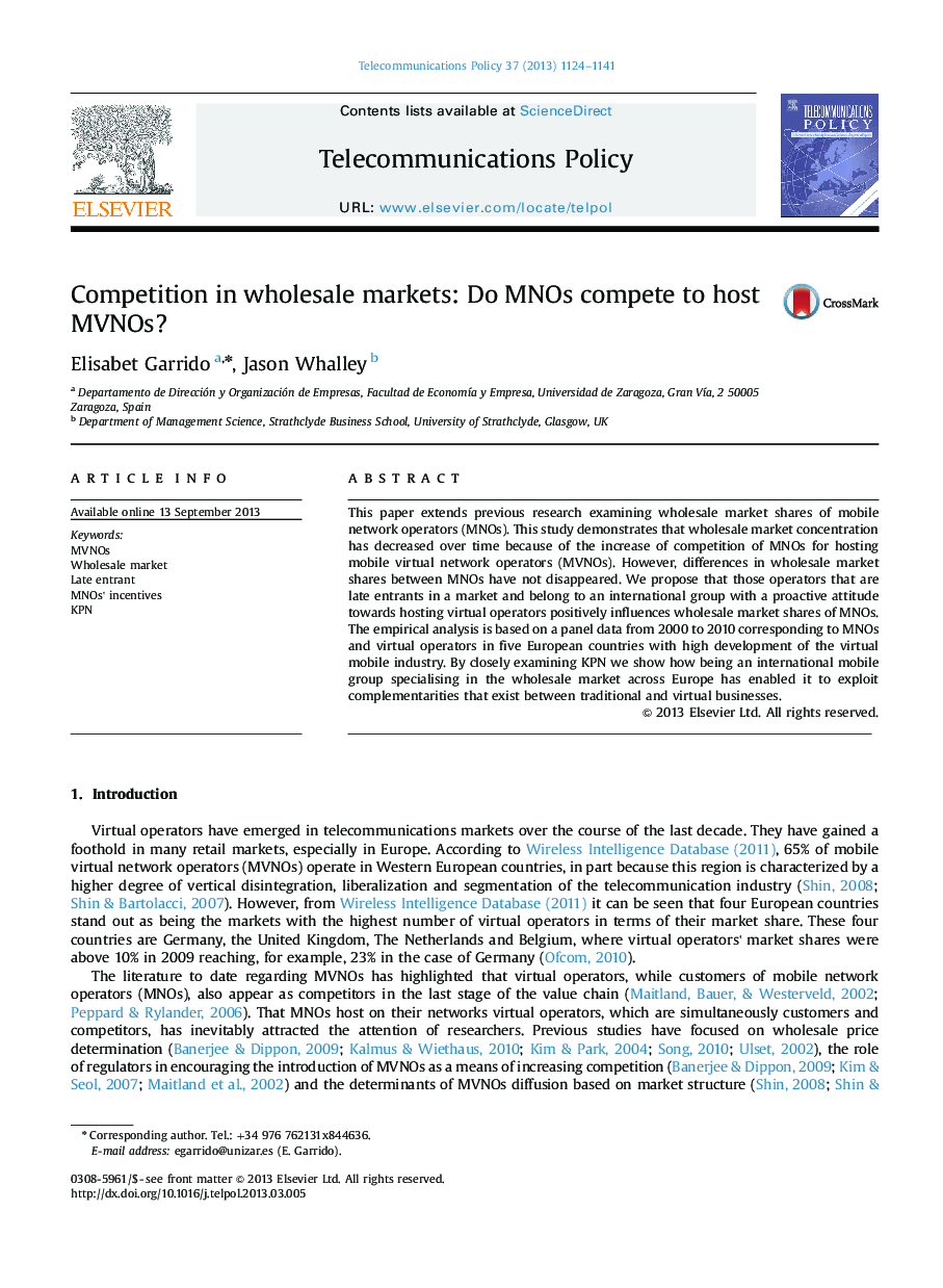 Competition in wholesale markets: Do MNOs compete to host MVNOs?