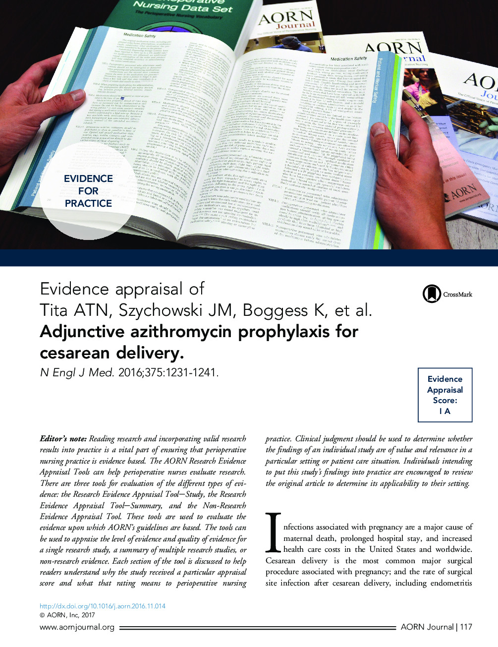 عکس صفحه اول مقاله: Evidence appraisal of Tita ATN, Szychowski JM, Boggess K, et al. Adjunctive azithromycin prophylaxis for cesarean delivery. Evidence appraisal of Tita ATN, Szychowski JM, Boggess K, et al. Adjunctive azithromycin prophylaxis for cesarean delivery.