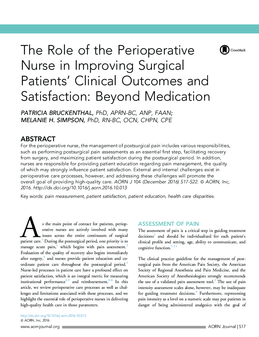 The Role of the Perioperative Nurse in Improving Surgical Patients' Clinical Outcomes and Satisfaction: Beyond Medication