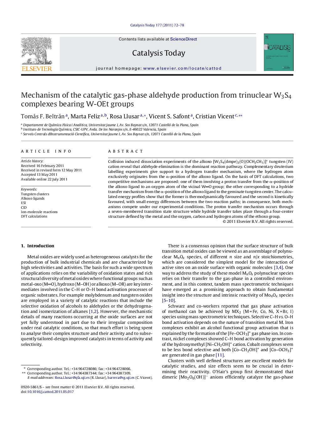 Mechanism of the catalytic gas-phase aldehyde production from trinuclear W3S4 complexes bearing W-OEt groups