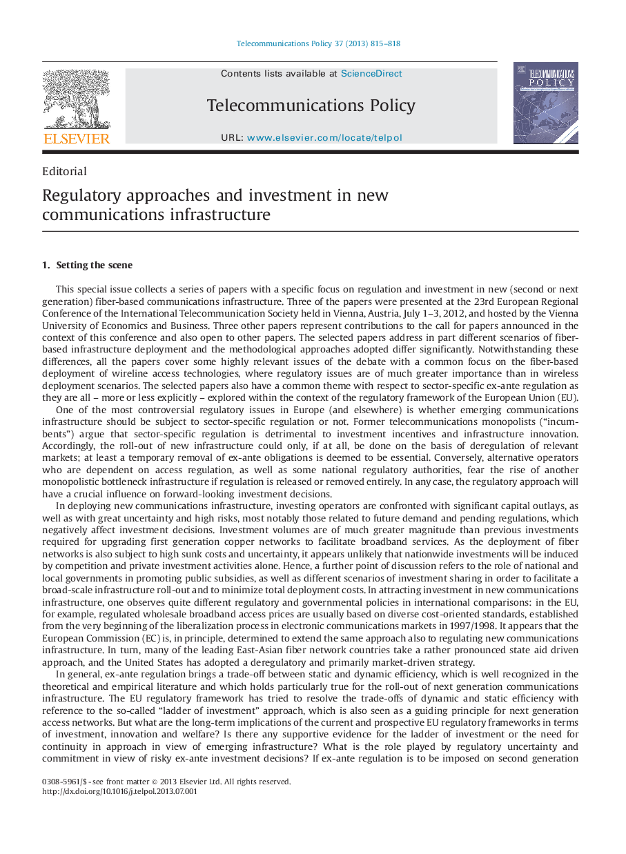 Regulatory approaches and investment in new communications infrastructure