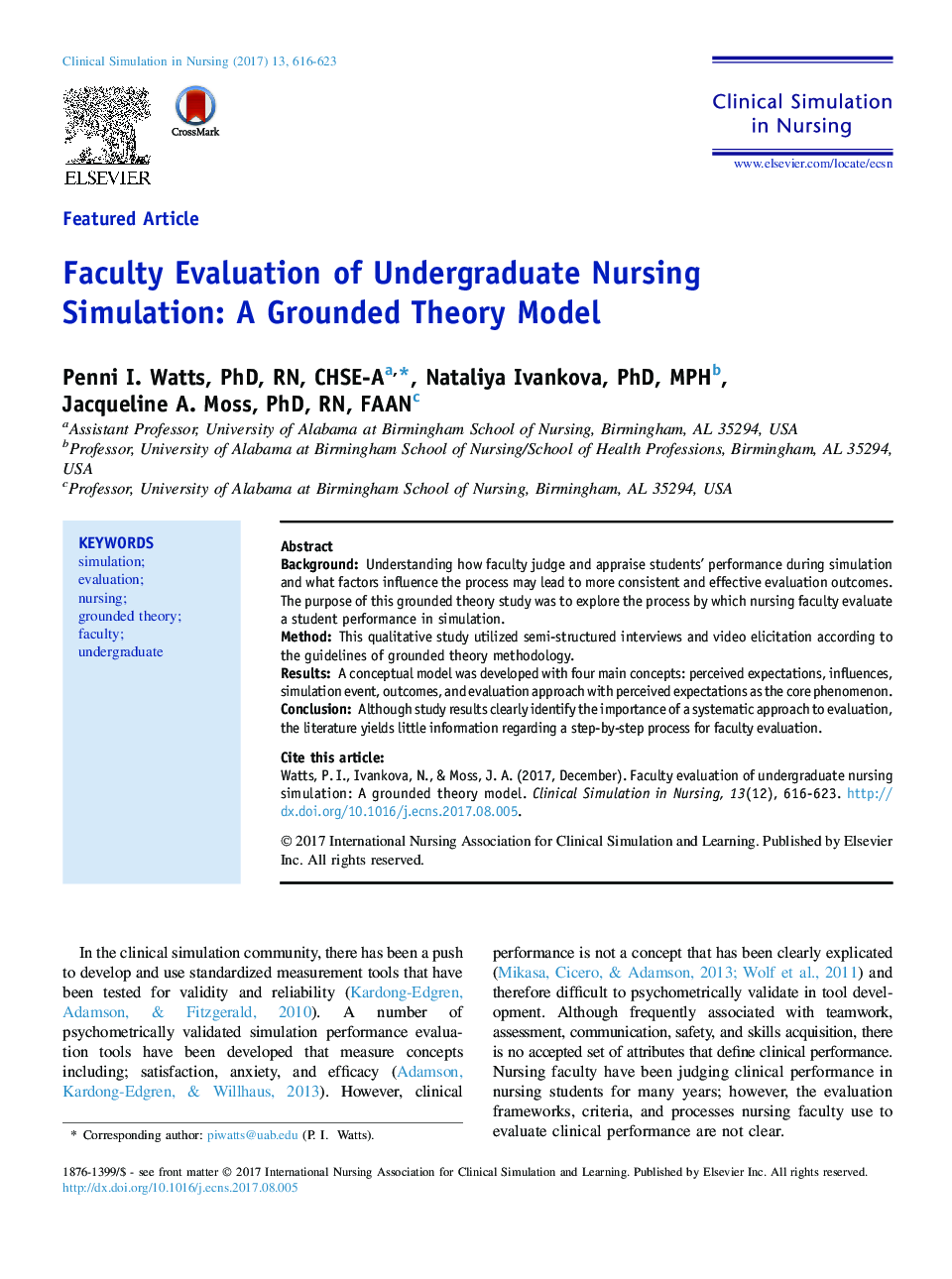 Faculty Evaluation of Undergraduate Nursing Simulation: A Grounded Theory Model