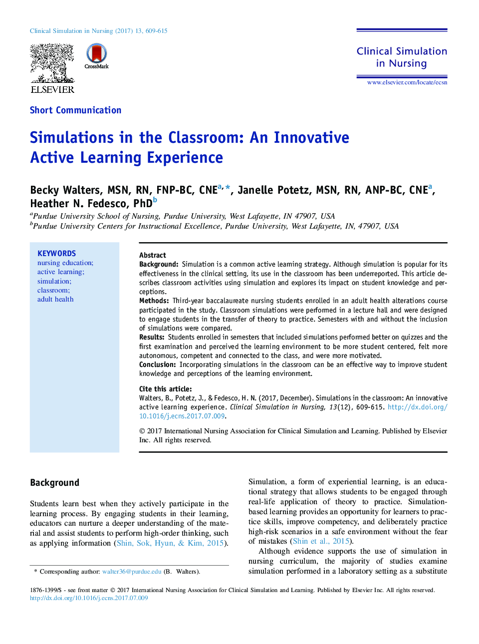 Simulations in the Classroom: An Innovative Active Learning Experience