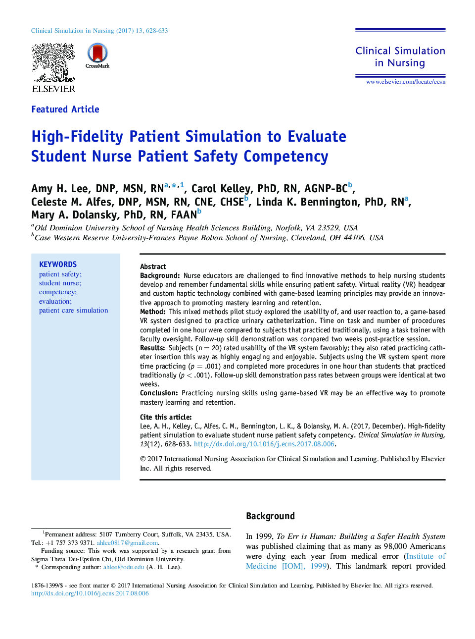High-Fidelity Patient Simulation to Evaluate Student Nurse Patient Safety Competency