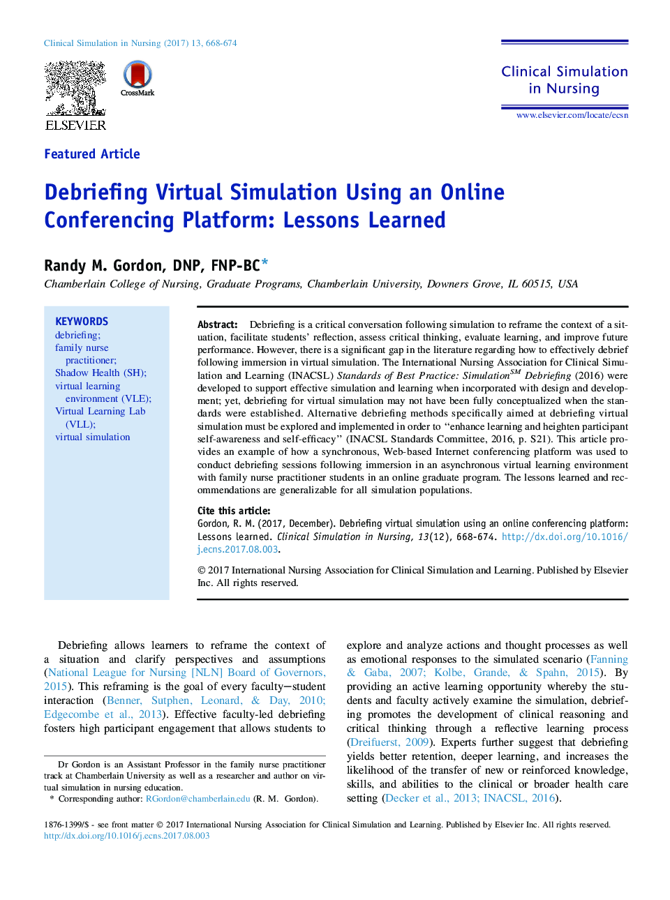 Debriefing Virtual Simulation Using an Online Conferencing Platform: Lessons Learned