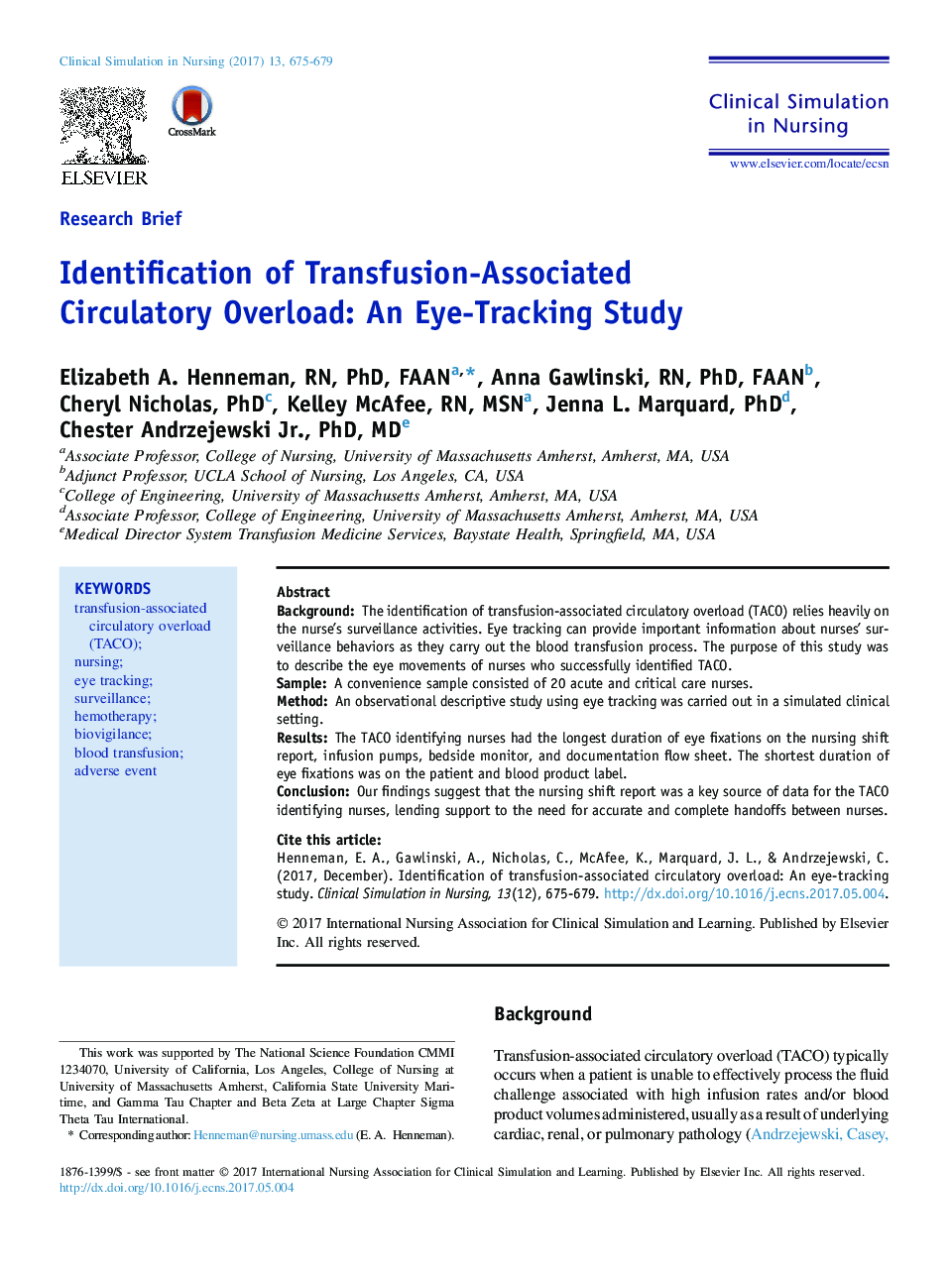 Identification of Transfusion-Associated Circulatory Overload: An Eye-Tracking Study