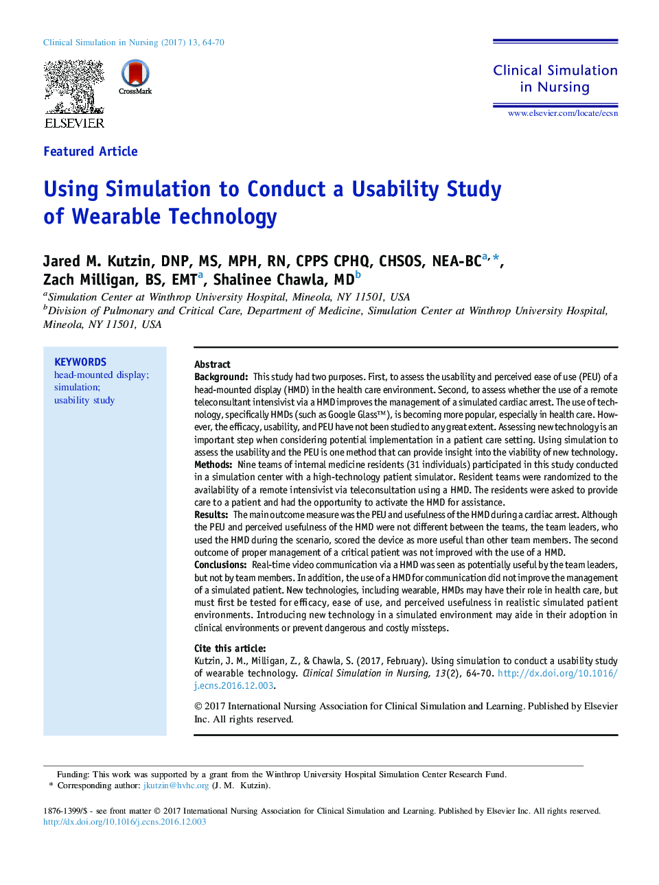 Using Simulation to Conduct a Usability Study ofÂ Wearable Technology
