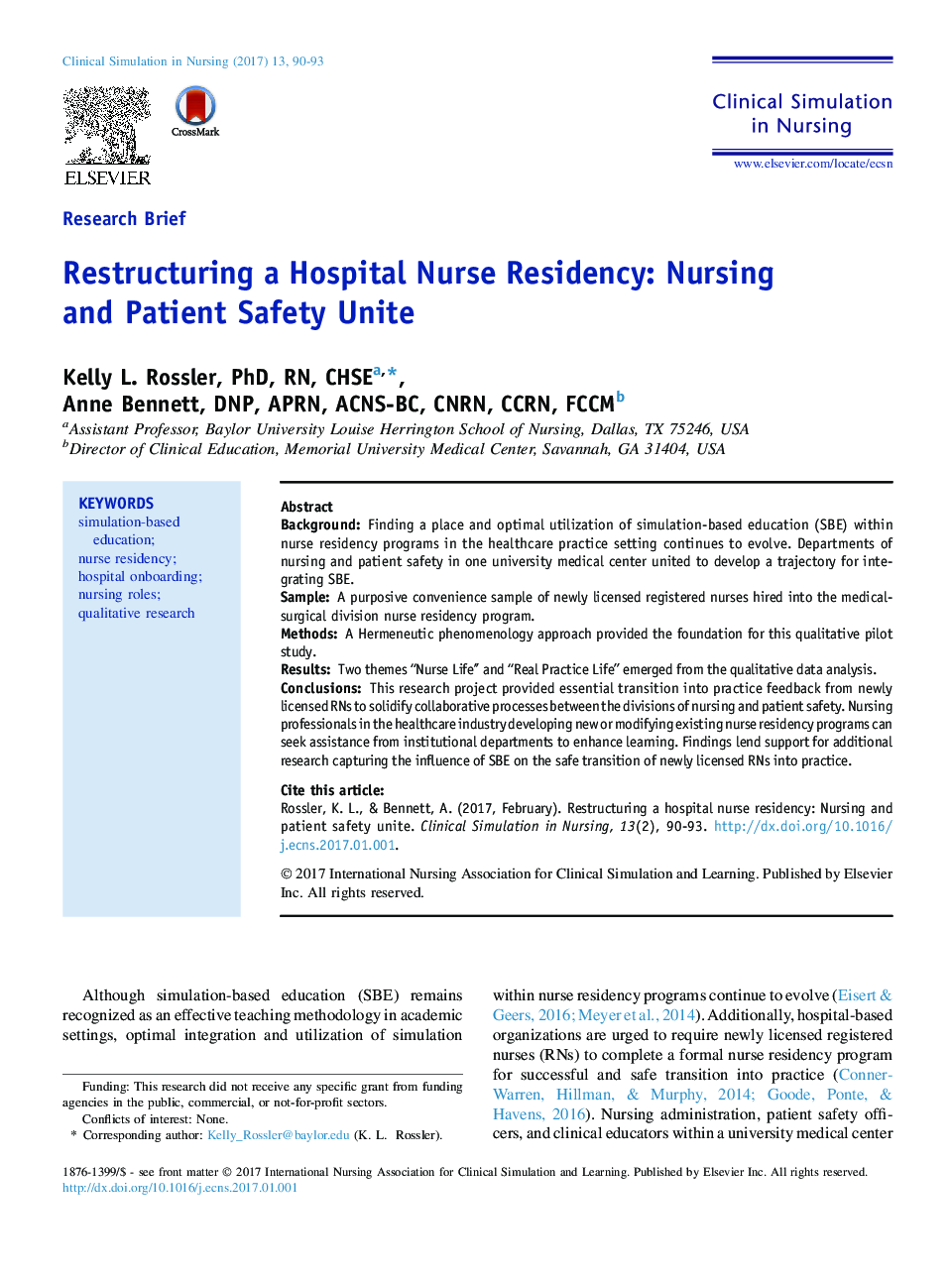 Restructuring a Hospital Nurse Residency: Nursing and Patient Safety Unite