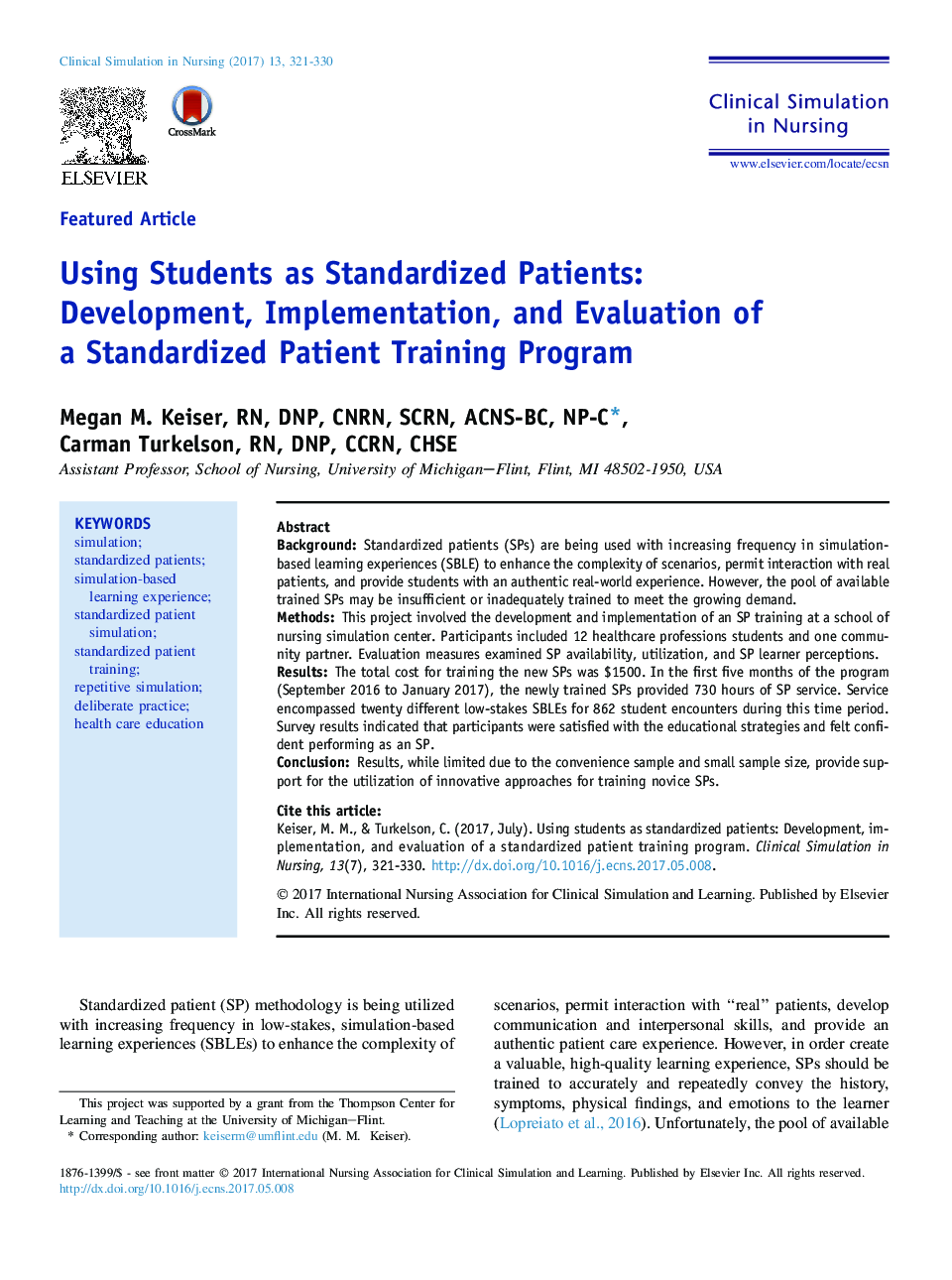 Using Students as Standardized Patients: Development, Implementation, and Evaluation of a Standardized Patient Training Program