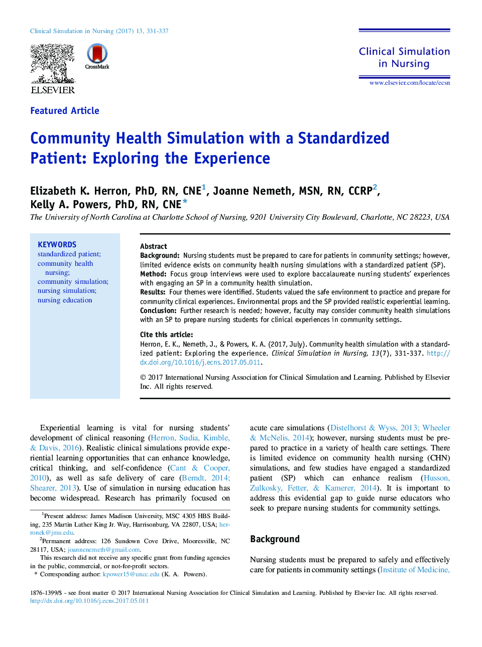 Community Health Simulation with a Standardized Patient: Exploring the Experience
