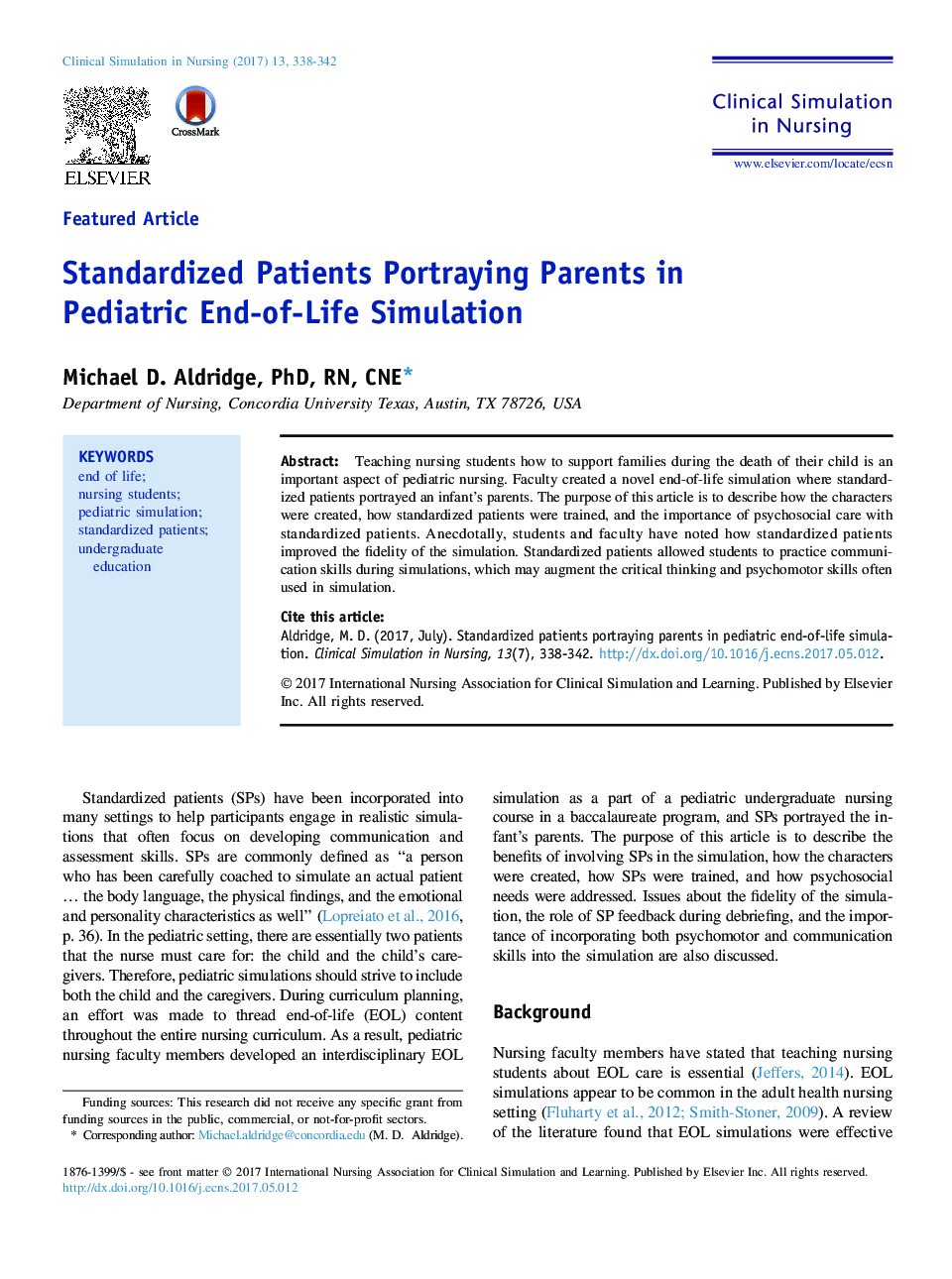 Standardized Patients Portraying Parents in Pediatric End-of-Life Simulation