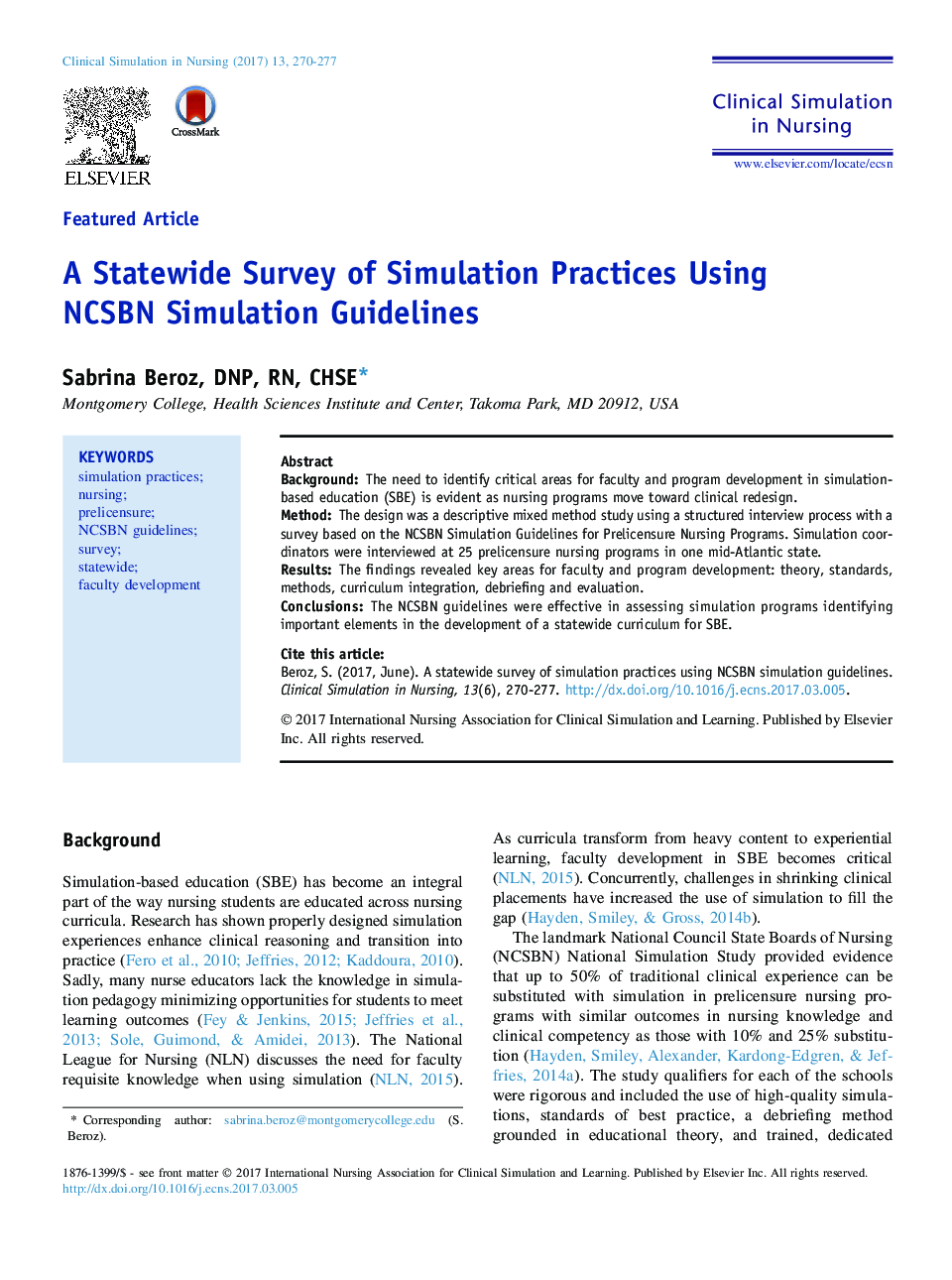 A Statewide Survey of Simulation Practices Using NCSBN Simulation Guidelines