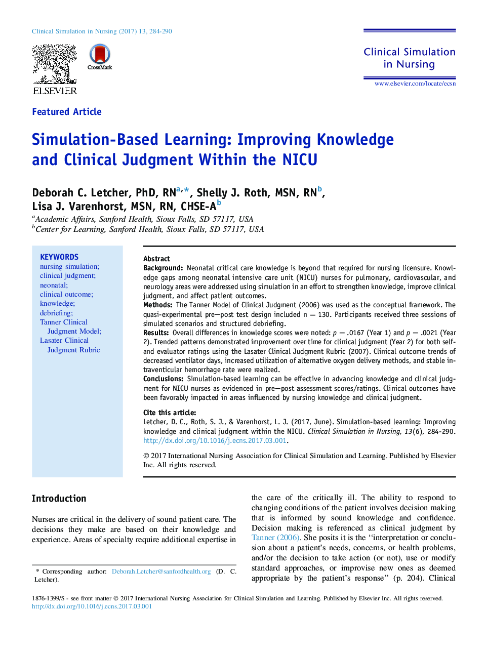 Simulation-Based Learning: Improving Knowledge and Clinical Judgment Within the NICU