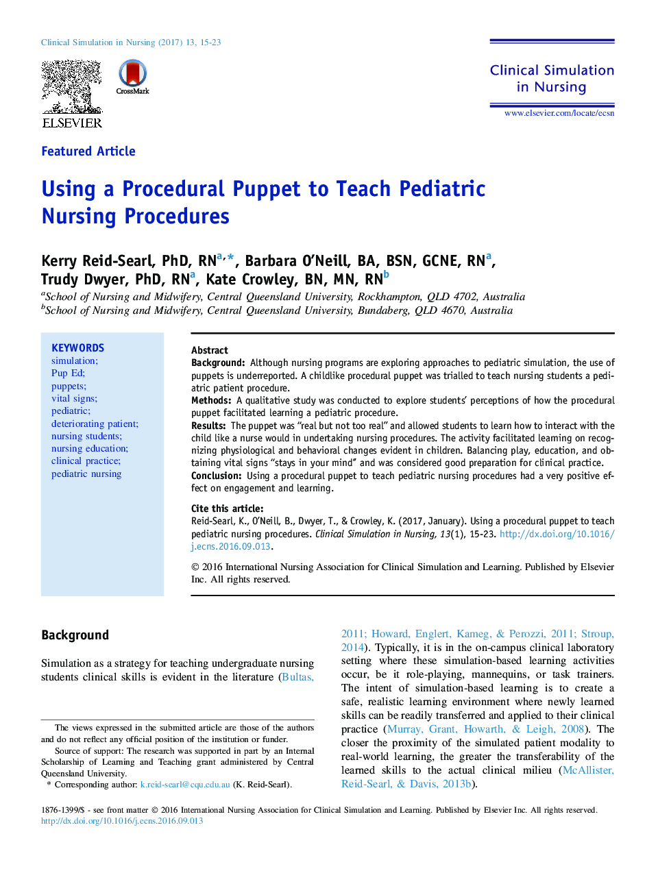 Using a Procedural Puppet to Teach Pediatric Nursing Procedures