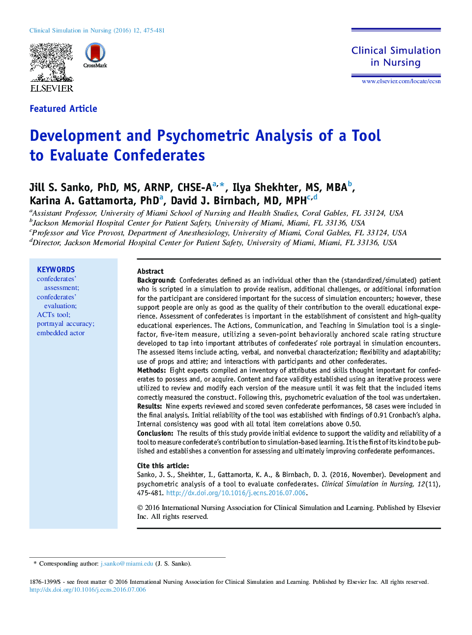 Development and Psychometric Analysis of a Tool to Evaluate Confederates
