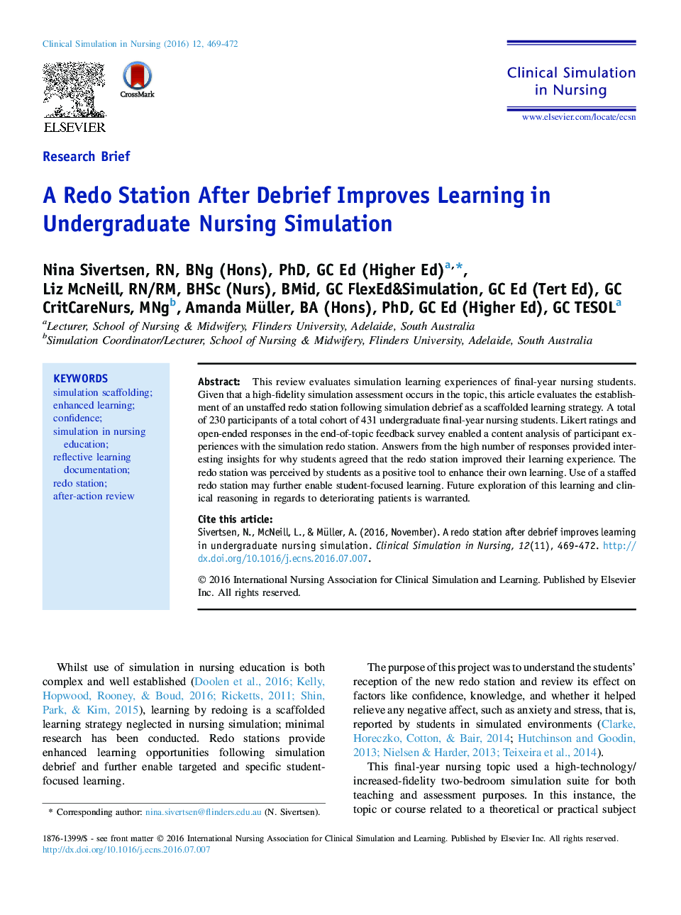 A Redo Station After Debrief Improves Learning in Undergraduate Nursing Simulation