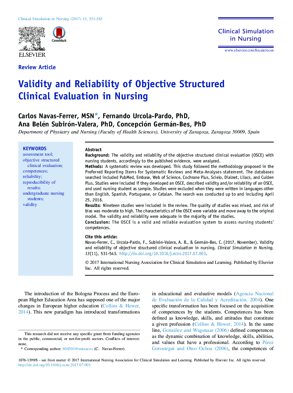 Validity and Reliability of Objective Structured Clinical Evaluation in Nursing