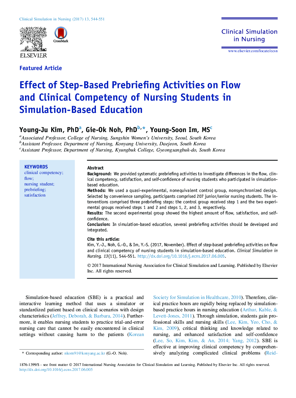 Effect of Step-Based Prebriefing Activities on Flow and Clinical Competency of Nursing Students in Simulation-Based Education