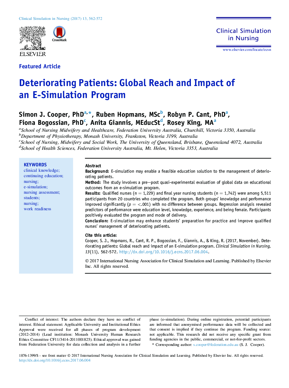 Deteriorating Patients: Global Reach and Impact of an E-Simulation Program