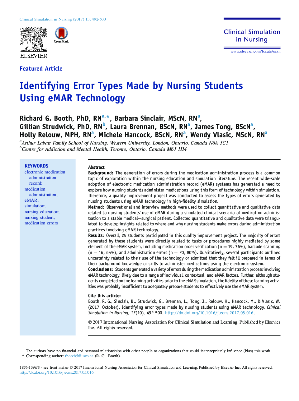 Identifying Error Types Made by Nursing Students Using eMAR Technology