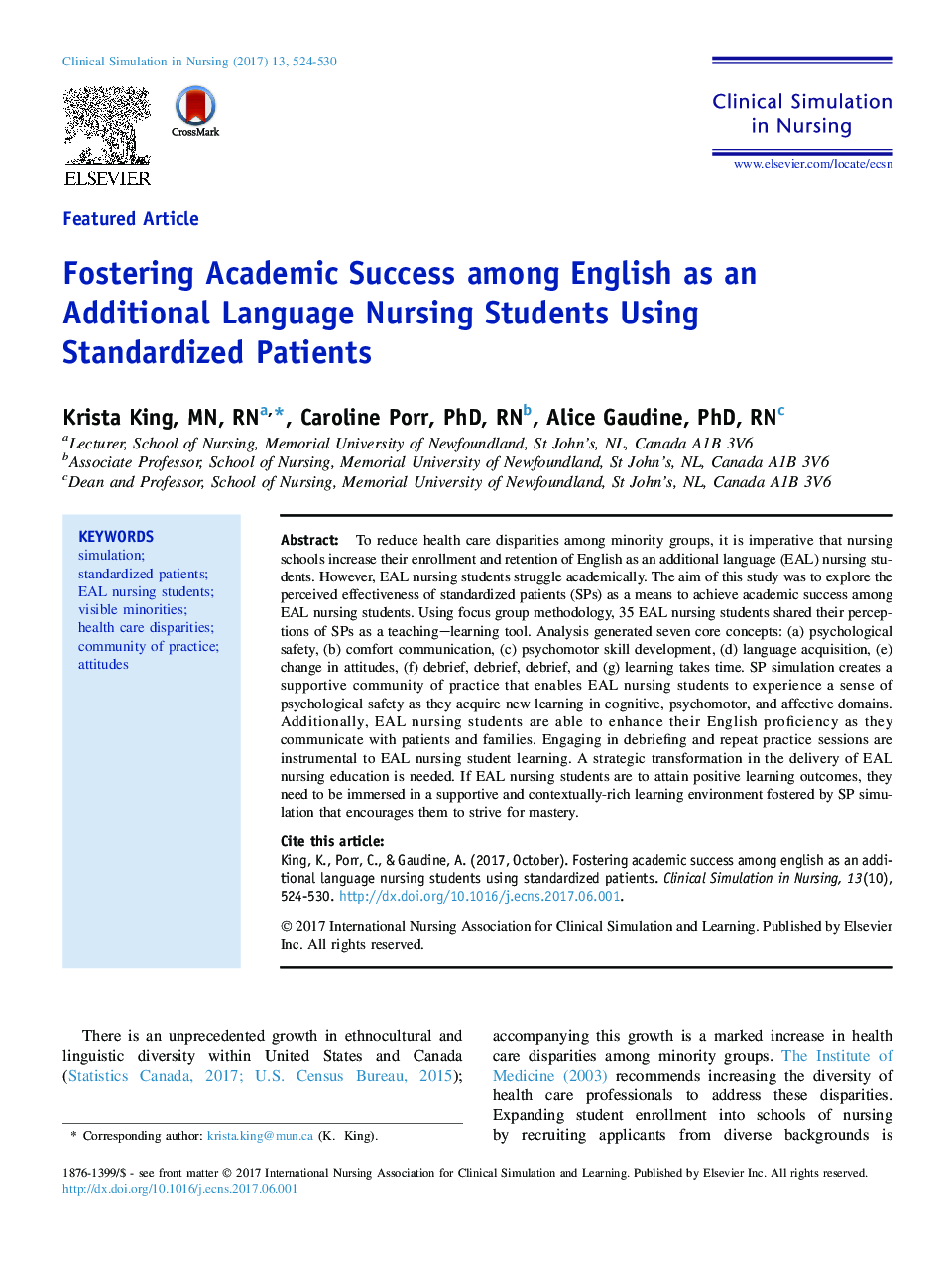 Fostering Academic Success among English as an Additional Language Nursing Students Using Standardized Patients