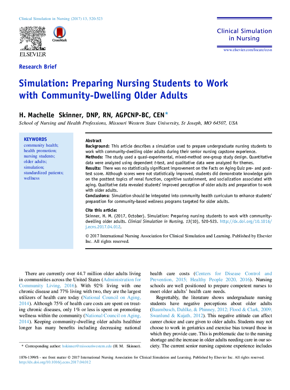 Simulation: Preparing Nursing Students to Work with Community-Dwelling Older Adults