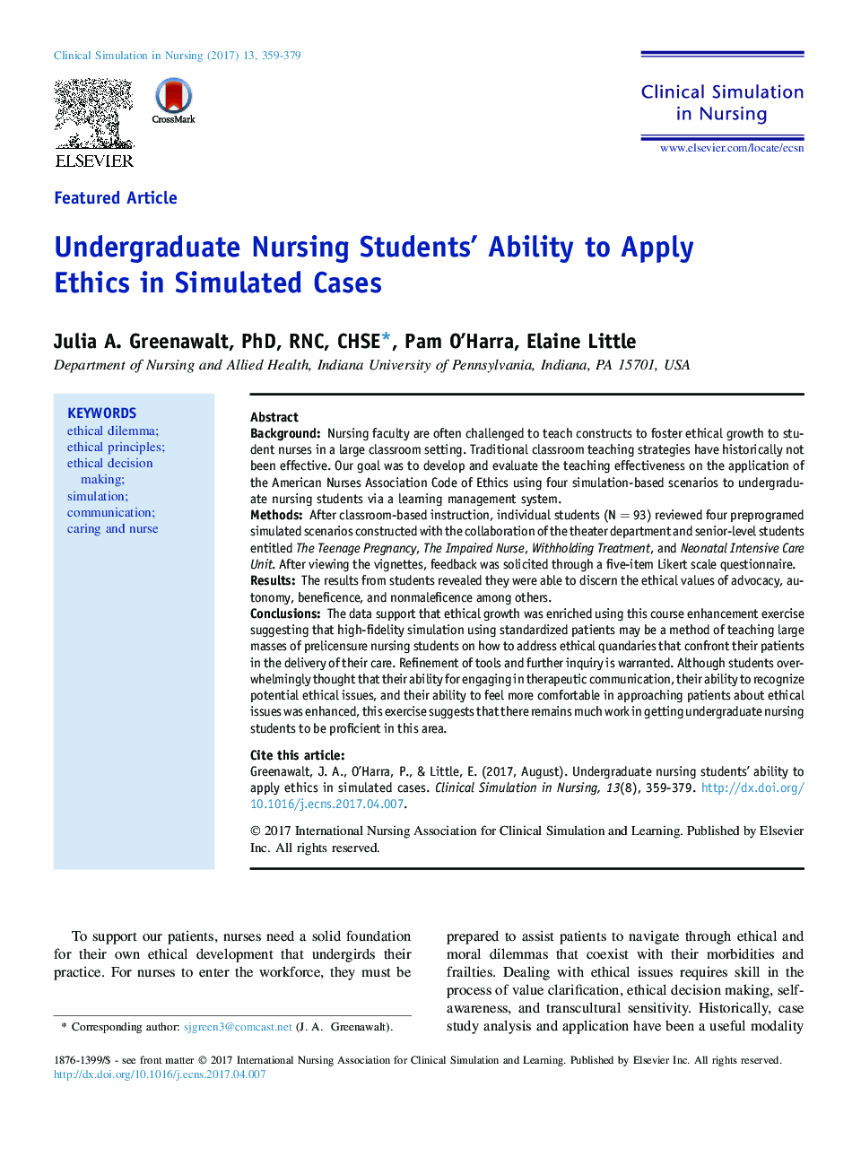 Undergraduate Nursing Students' Ability to Apply Ethics in Simulated Cases