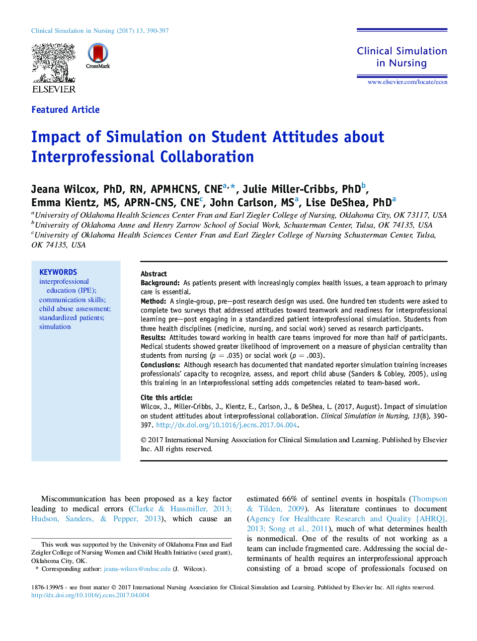Impact of Simulation on Student Attitudes about Interprofessional Collaboration