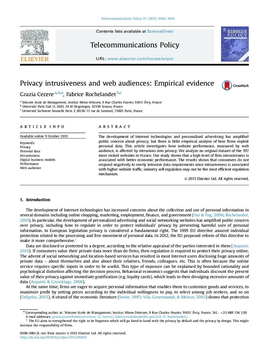 Privacy intrusiveness and web audiences: Empirical evidence