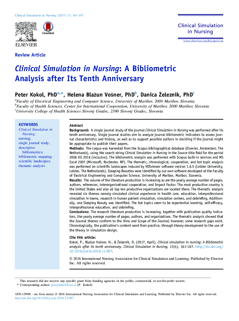 Clinical Simulation in Nursing: A Bibliometric Analysis after Its Tenth Anniversary